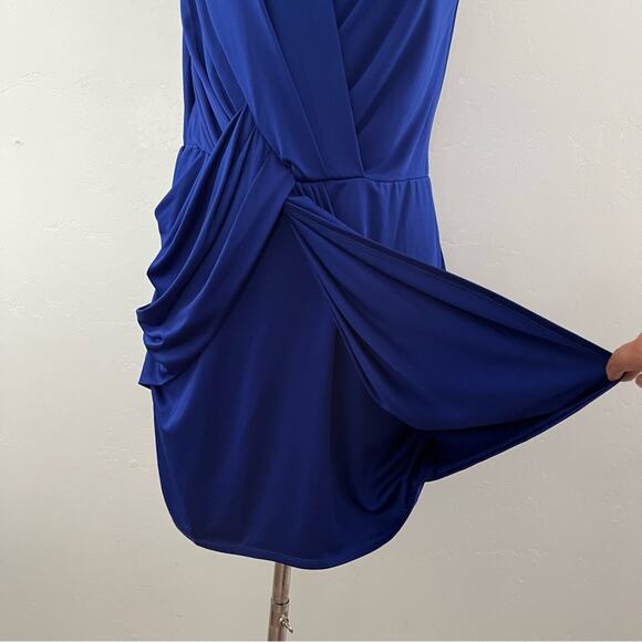 Rachel Roy Grecian Draped Mini Dress Sleeveless Mesh Colorblock Blue Black Small - Picture 5 of 11